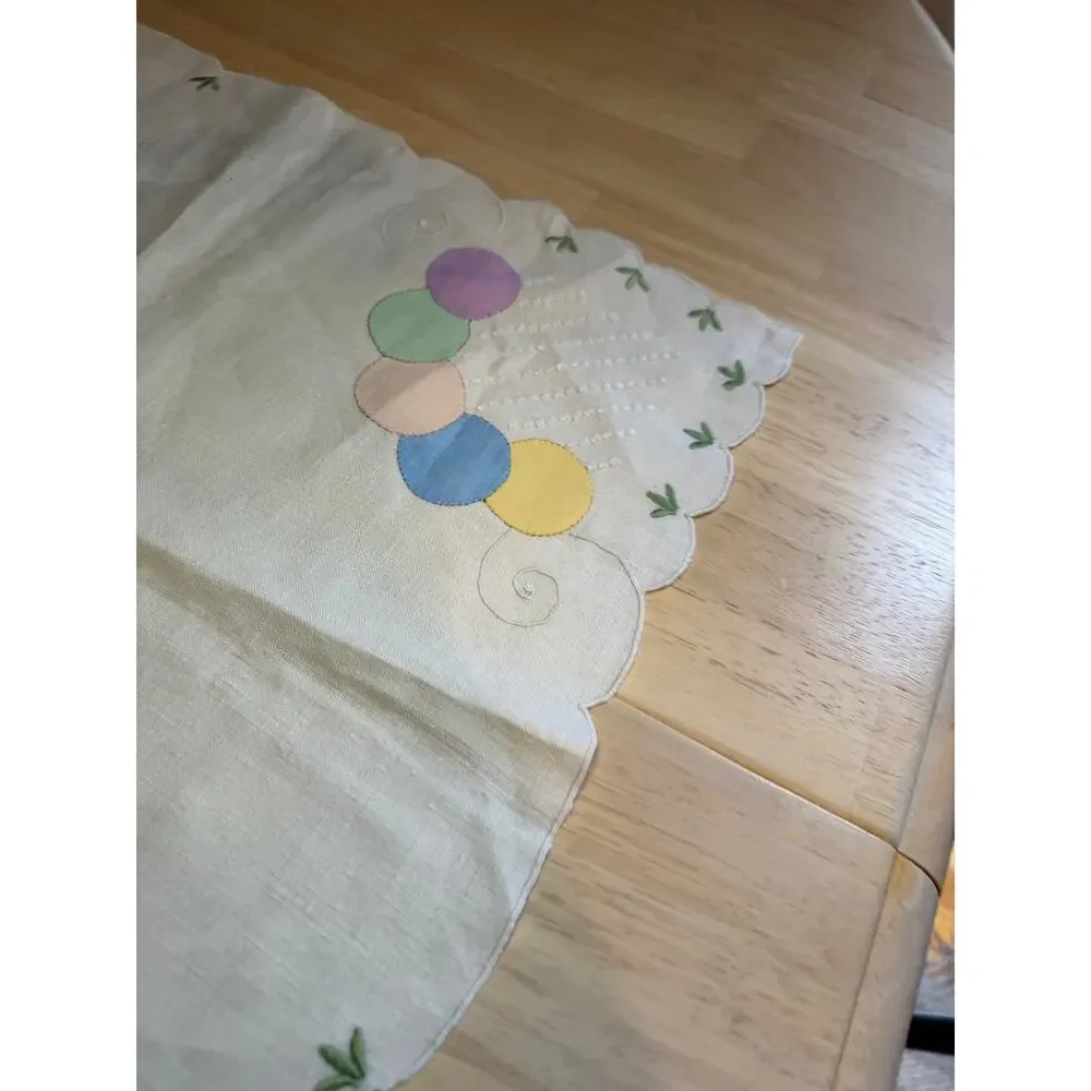 Vintage Pastel Applique Balloon Linen Tablecloth Card Table Topper 34
